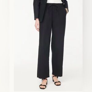 NWT J CREW Linen-blend slim wide-leg drawstring black pant Size 8